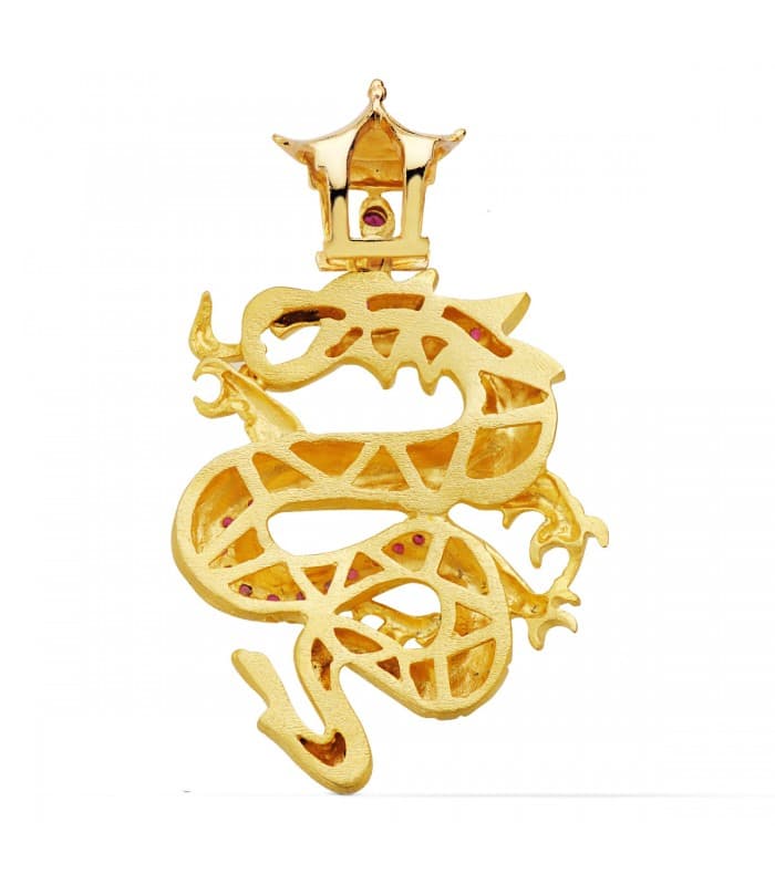 Pendentif homme Dragon Or Jaune 18K Pierres rouges