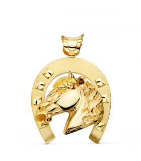 Pendentif Fer à cheval et Cheval Or 18 K 50 mm