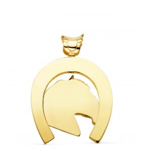 Pendentif Fer à cheval et Cheval Or 18 K 50 mm