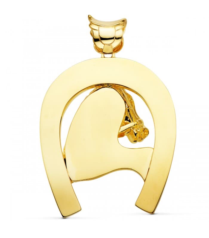 Goldanhänger mit Pferd und Hufeisenmotiv  60 mm | Glücksbringer-Herrenschmuck