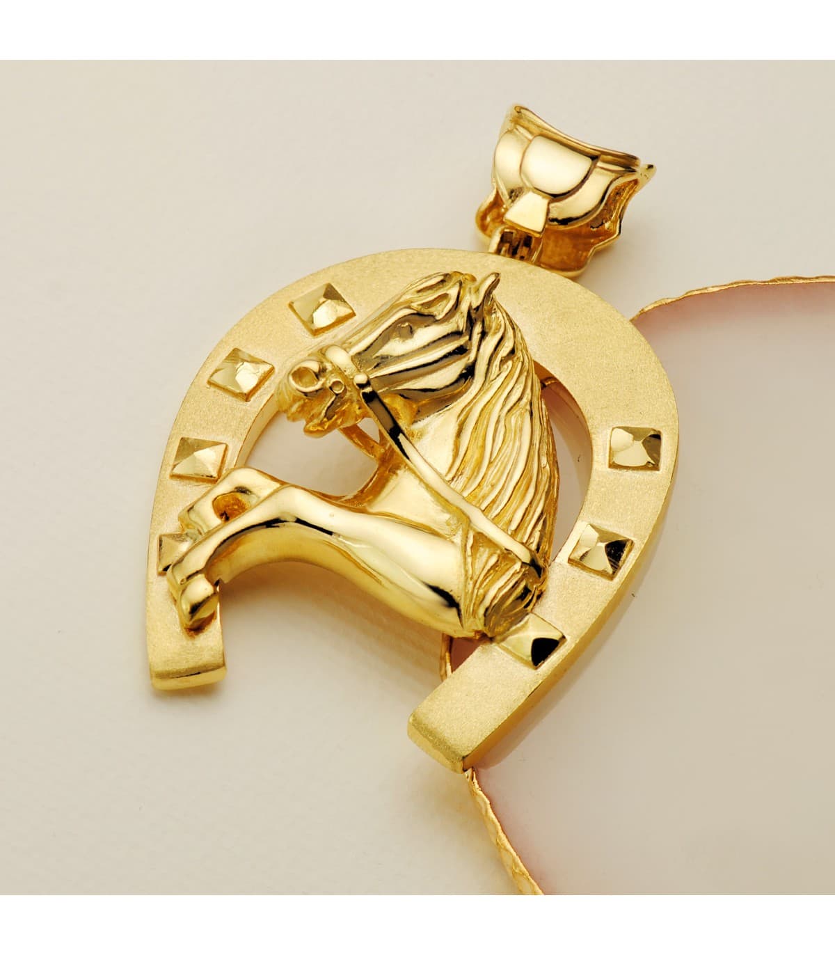 Goldanhänger mit Pferd und Hufeisenmotiv  60 mm | Glücksbringer-Herrenschmuck