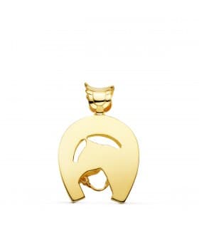 Pendentif Fer à cheval avec cheval Or 18K 36 mm
