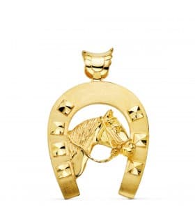 Pendentif Fer à Cheval avec cheval Or 18K 48 mm