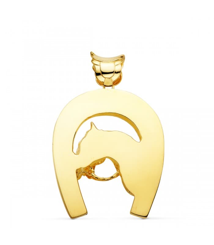 Ciondolo in oro con cavallo e ferro di cavallo 48 mm | Gioielli portafortuna da uomo