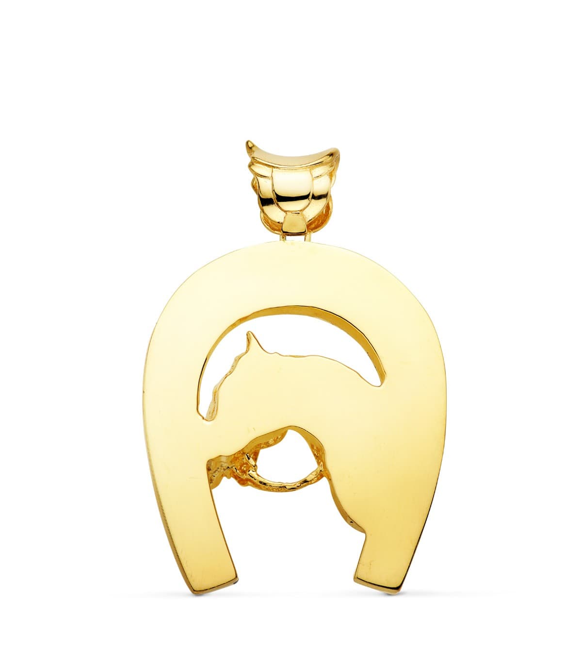 Ciondolo in oro con cavallo e ferro di cavallo 48 mm | Gioielli portafortuna da uomo