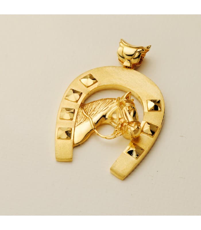 Colgante Herradura con Caballo Oro 18K 48 mm| colgantes para hombres de oro macizo | comprar joyas al peso de forma online