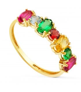 Anillo Piedras Multicolor Oro Amarillo 18K | sortija para mujer con piedras de colores | anillo tresillo