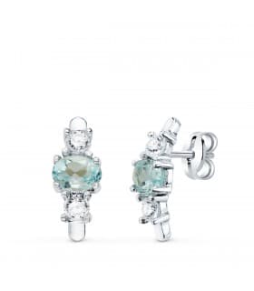 Pendientes Novia Supernova Oro blanco Topacio Azul | pendientes de novia pequeños originales sencillos| piedras semipreciosas