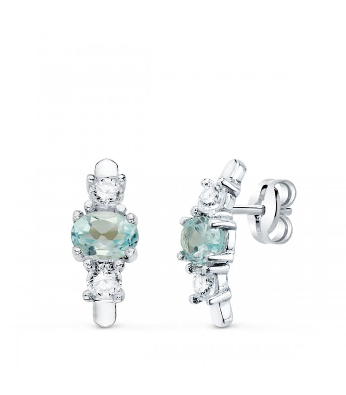 Pendientes Novia Supernova Oro blanco Topacio Azul | pendientes de novia pequeños originales sencillos| piedras semipreciosas
