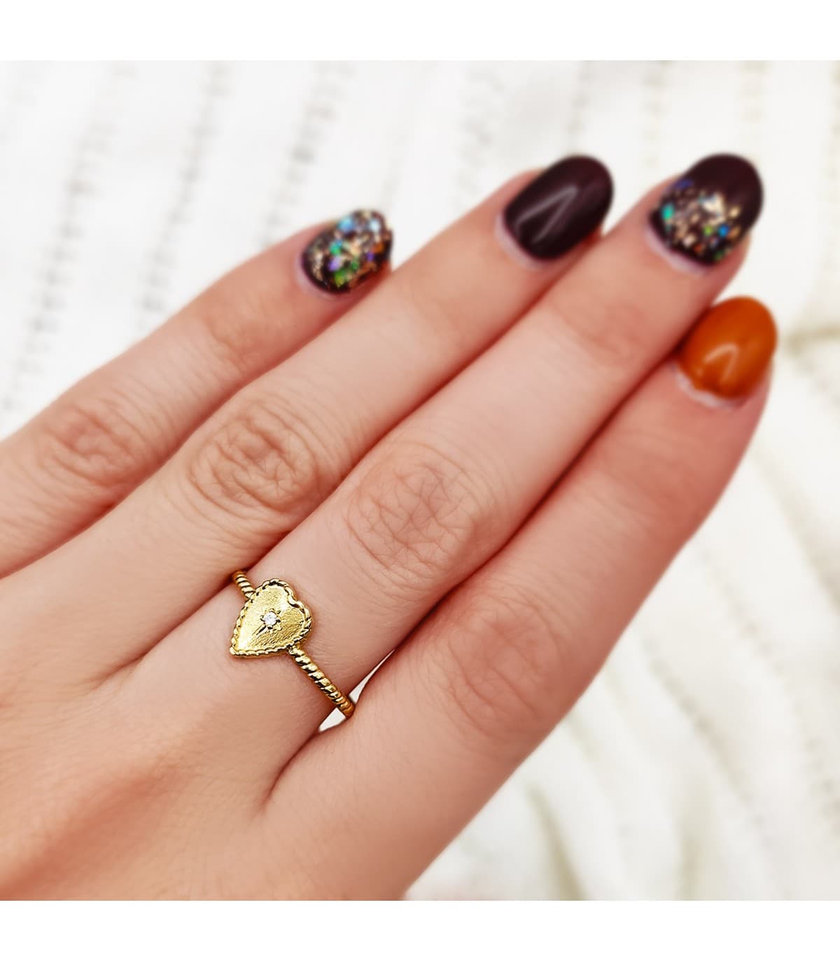 Anillo Corazón Oro 18K Glam Bolitas - Sello mujer corazón - anillos de moda