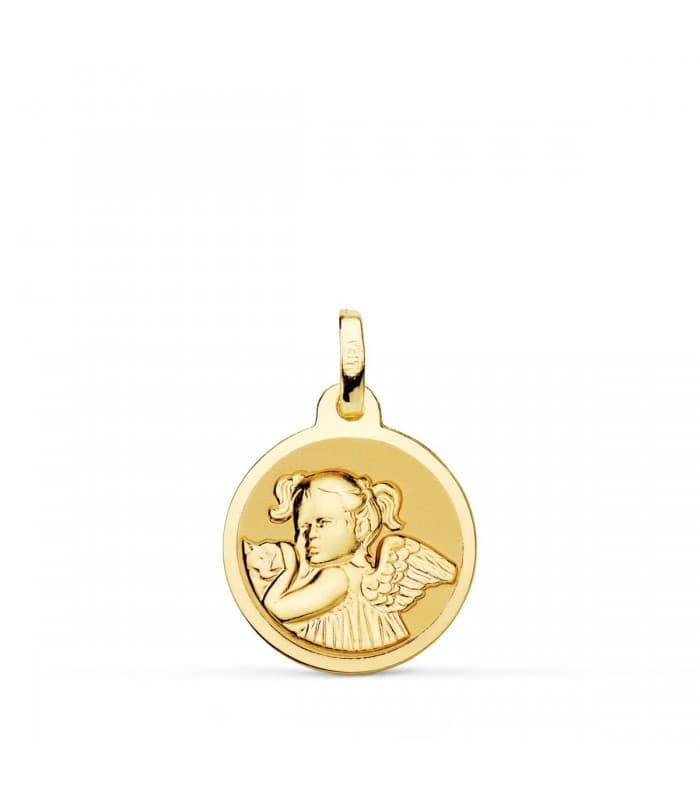 Medalla Niña Ángel Oro 18K 14mm Brillo - comprar joyas de bebe online