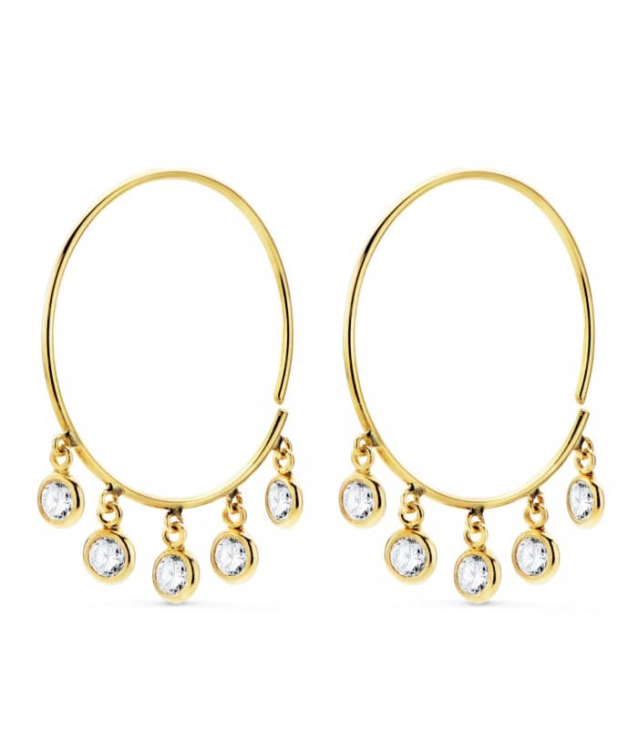 Pendientes Aro Zircon Oro Amarillo 18K 20 mm | comprar aros de oro online | pendientes modernos para mujer