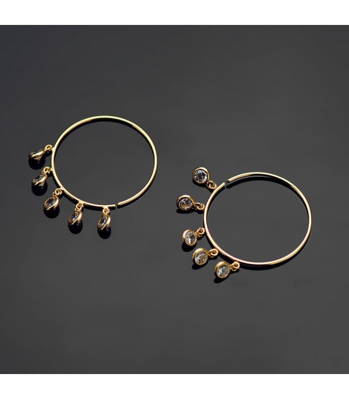 Pendientes Aro Zircon Oro Amarillo 18K 20 mm | comprar aros de oro online | pendientes modernos para mujer