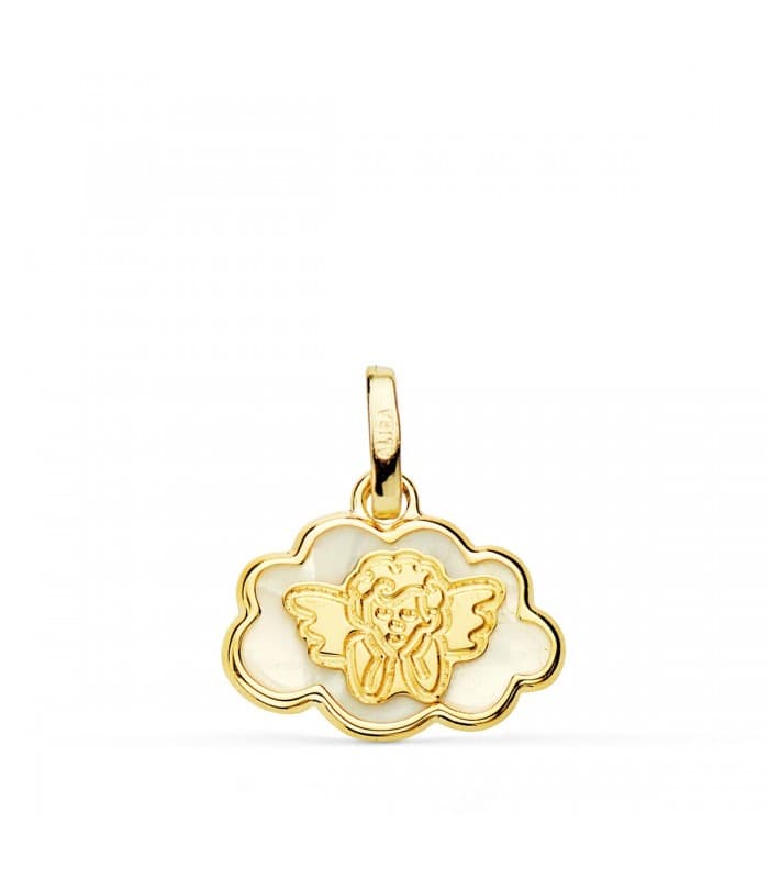 Medalla Oro 9k Angelito Nube Nácar