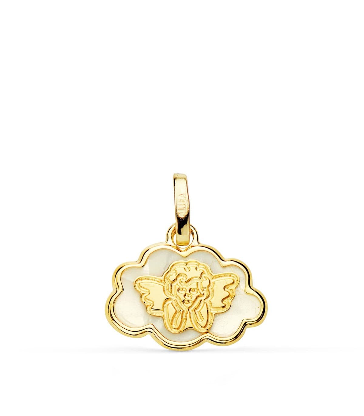 Medalla Oro 9k Angelito Nube Nácar
