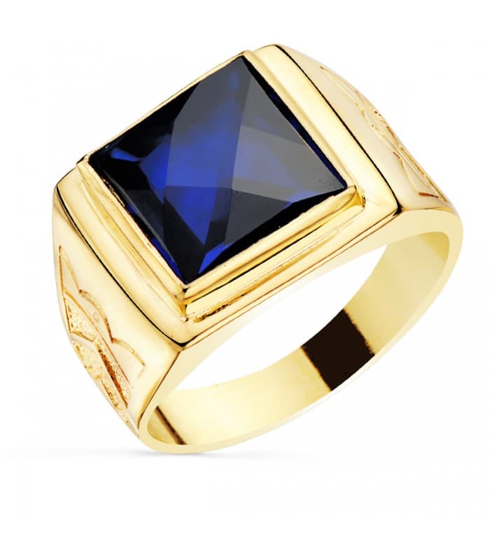 Sello hombre Ezequiel Oro Amarillo 18K Azul | joyería online