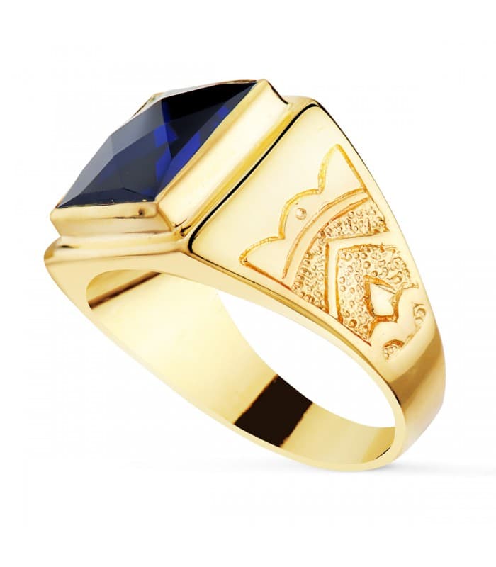 Sello hombre Ezequiel Oro Amarillo 18K Azul | joyería online
