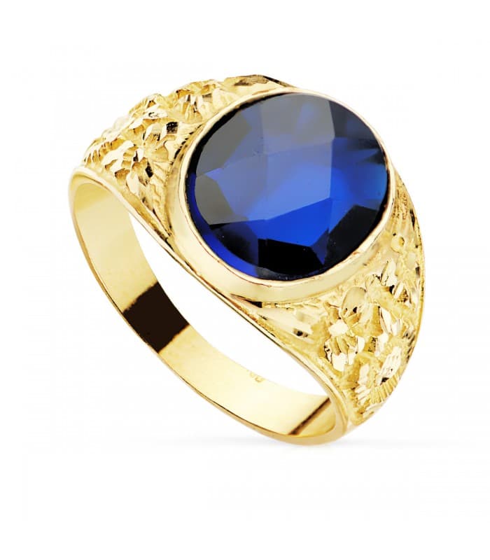 Sello hombre Elías Oro Amarillo 18K Azul | Comprar anillos de hombre en joyería online