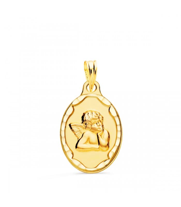 Medalla Oval Ángel Querubín Oro Amarillo 18K 18mm