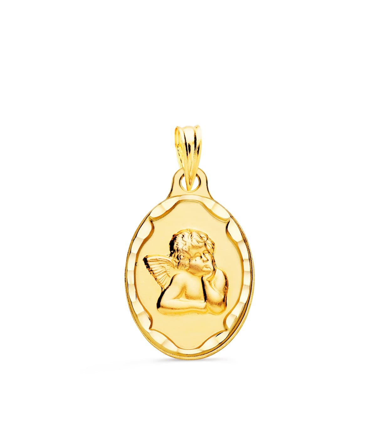 Medalla Oval Ángel Querubín Oro Amarillo 18K 18mm