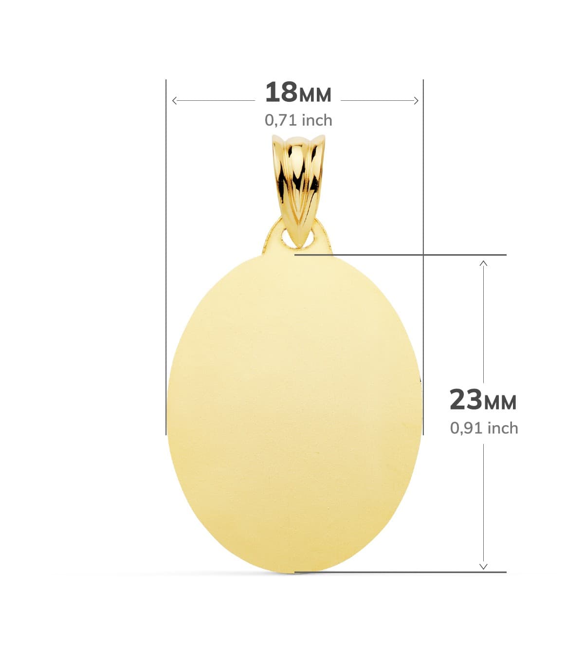 Chapa Oval Brillo Oro 18K 23mm - joyas personalizadas, colgante personalizado con grabado láser