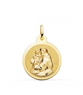 Medalla San Antonio Oro 18K 22mm Brillo - medalla religiosa católica - joya personalizada