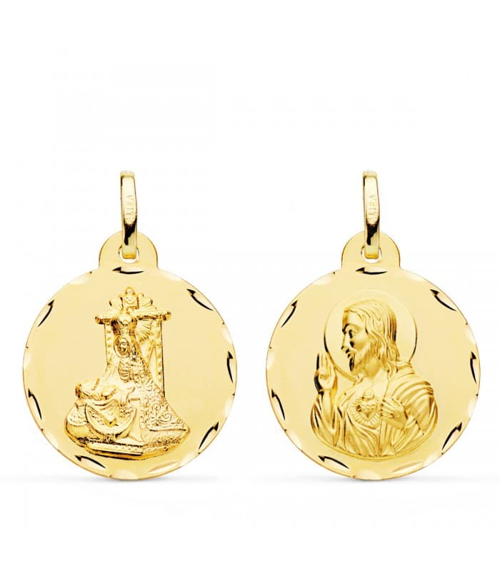 Scapolare Madonna e Cuore di Gesù Oro 18kt 22 mm intagliato