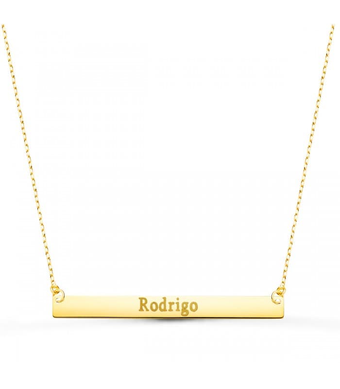 Collar personalizable barra Oro Amarillo 18 K | collar con nombre ,  grabado de fecha, iniciales