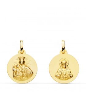 Madonna del Carmine e Sacro Cuore 18Kt scapolare satinato 16mm