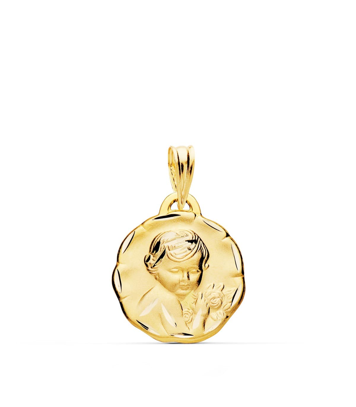Medalla de oro para bebé Dulce Niño de la flor 18 kilates joya personalizada