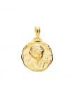 Medalla Dulce Niño de la flor Oro 18k 17mm Tallada