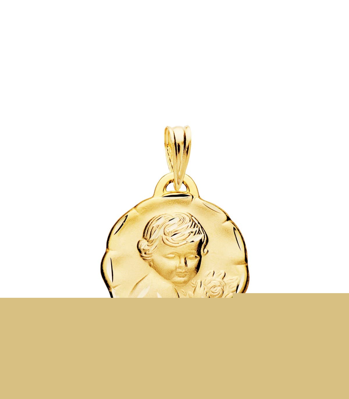 Medaglia Battessimo bambino a fiore oro 18kt 17mm lavorata
