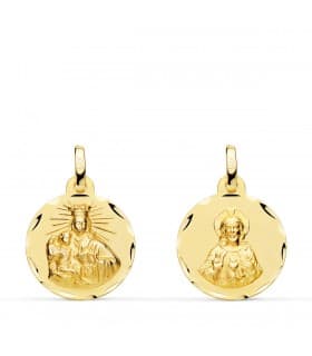 V. Carmen y C. Jesús Oro 18K Escapulario Tallado 16mm - medalla religiosa católica - joyería online