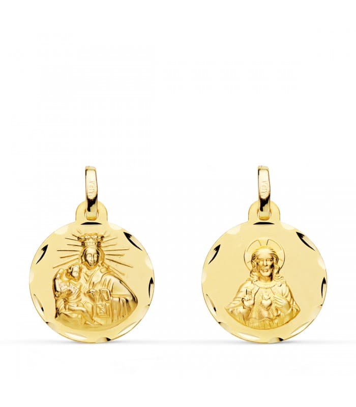 V. Carmen y C. Jesús Oro 18K Escapulario Tallado 16mm - medalla religiosa católica - joyería online