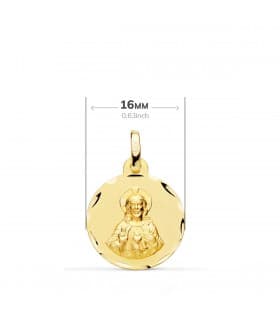 V. Carmen y C. Jesús Oro 18K Escapulario Tallado 16mm - medalla religiosa católica - joyería online
