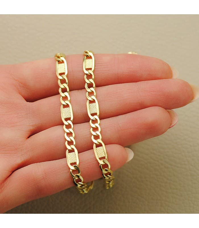 Cadena Fígaro Tallada Oro Amarillo 18K 5 mm 60cm