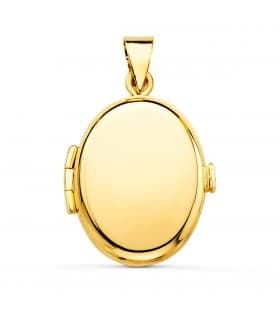 Colgante Portafotos Oval 22 mm Oro Amarillo 18 Kilates, con grabado incluido - Colgante para hombre o mujer