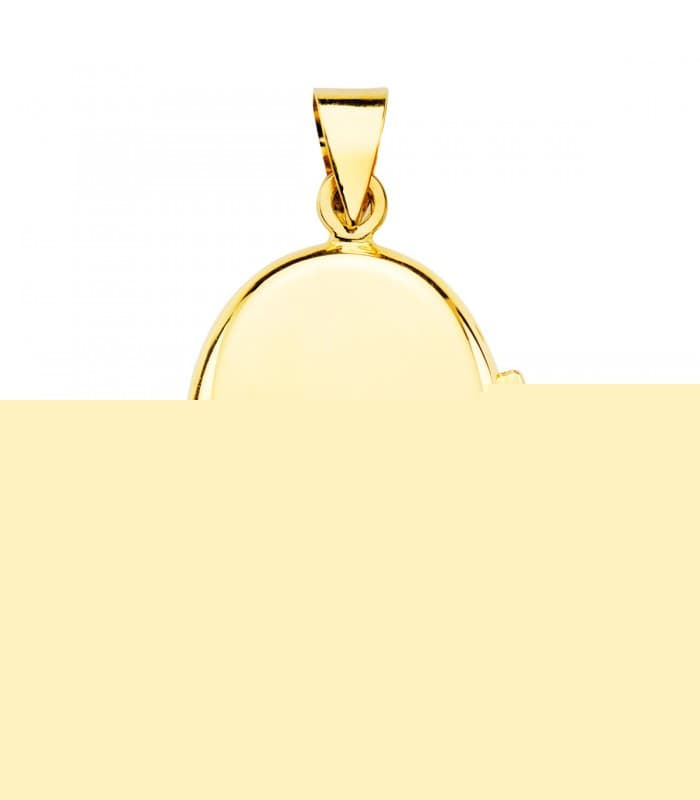 Ciondolo Portafoto ovale lucido 22 x 19 mm oro 18Kt - Medaglione con incisione da nome, data o simboli