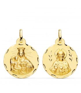 V. Carmen y C. Jesús Oro 18K Escapulario Tallado 22mm - medalla religiosa católica - joyería online