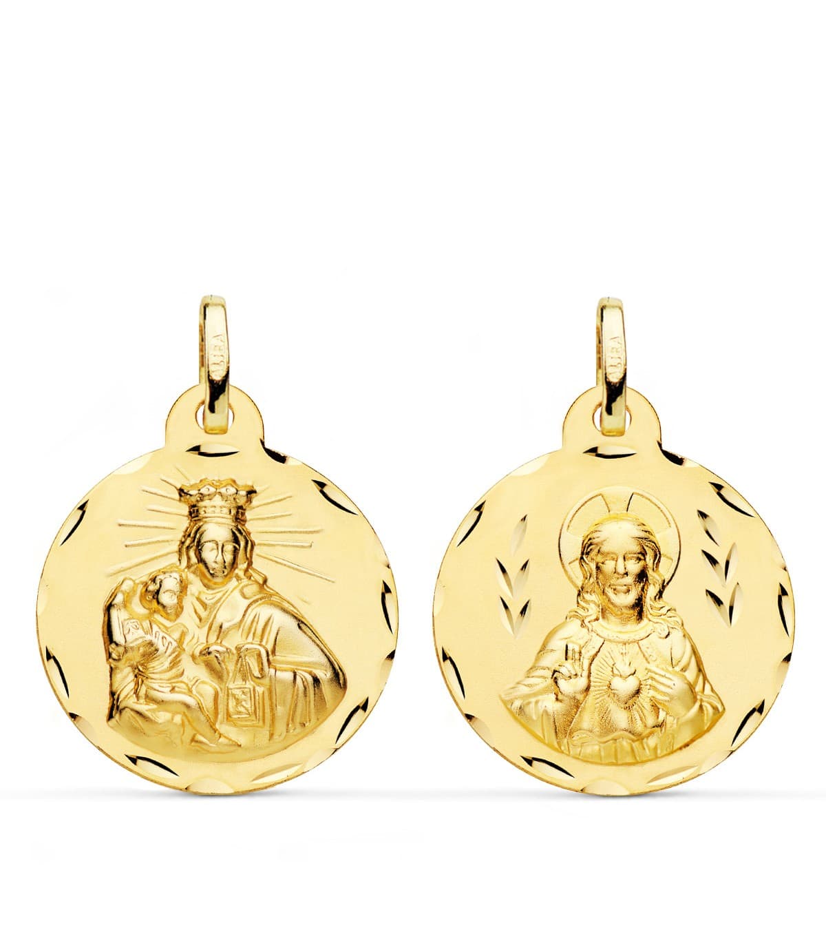 V. Carmen y C. Jesús Oro 18K Escapulario Tallado 22mm - medalla religiosa católica - joyería online