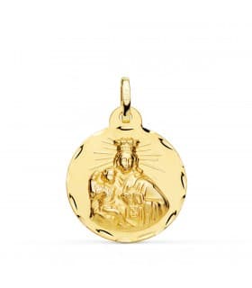V. Carmen y C. Jesús Oro 18K Escapulario Tallado 22mm - medalla religiosa católica - joyería online
