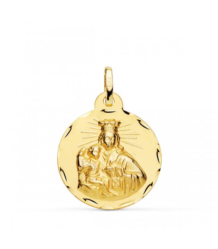 V. Carmen y C. Jesús Oro 18K Escapulario Tallado 22mm - medalla religiosa católica - joyería online