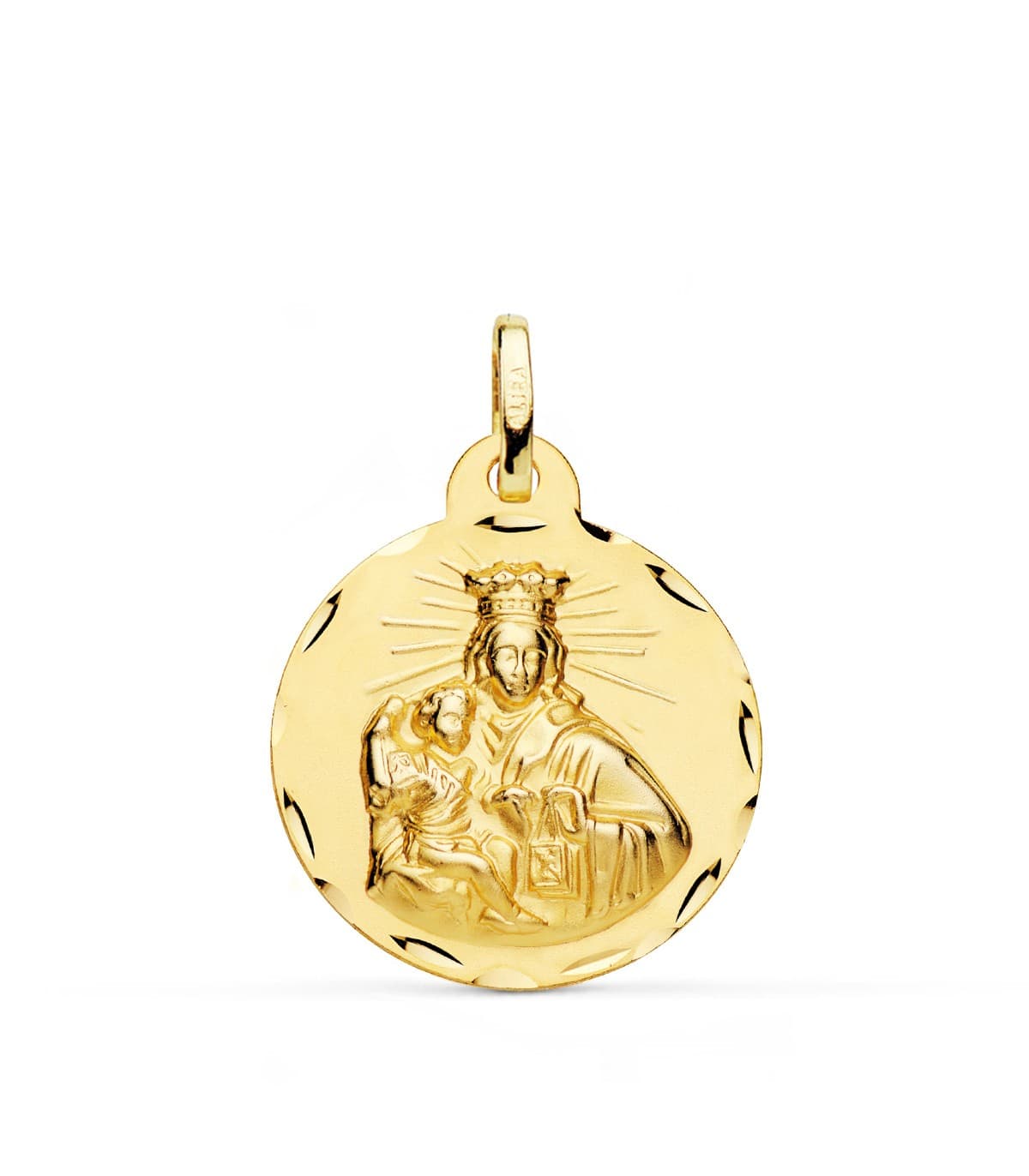V. Carmen y C. Jesús Oro 18K Escapulario Tallado 22mm - medalla religiosa católica - joyería online