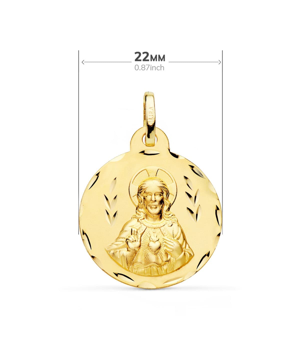 Medaglia Sacro Cuore di Gesù scapolare 22mm con cornice lavorata - Retro Madonna del Carmelo