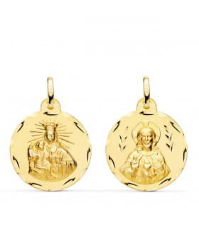 V. Carmen y C. Jesús Oro 18K Escapulario Tallado 20mm - medalla religiosa católica - joyería online