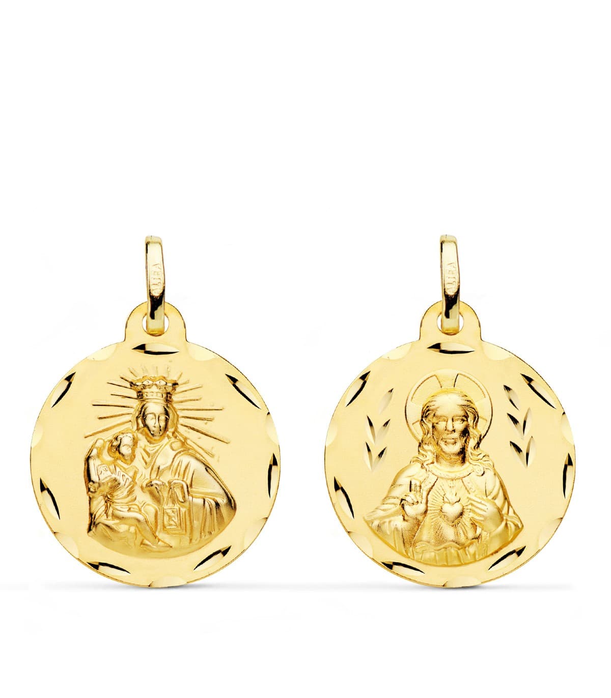 V. Carmen y C. Jesús Oro 18K Escapulario Tallado 20mm - medalla religiosa católica - joyería online