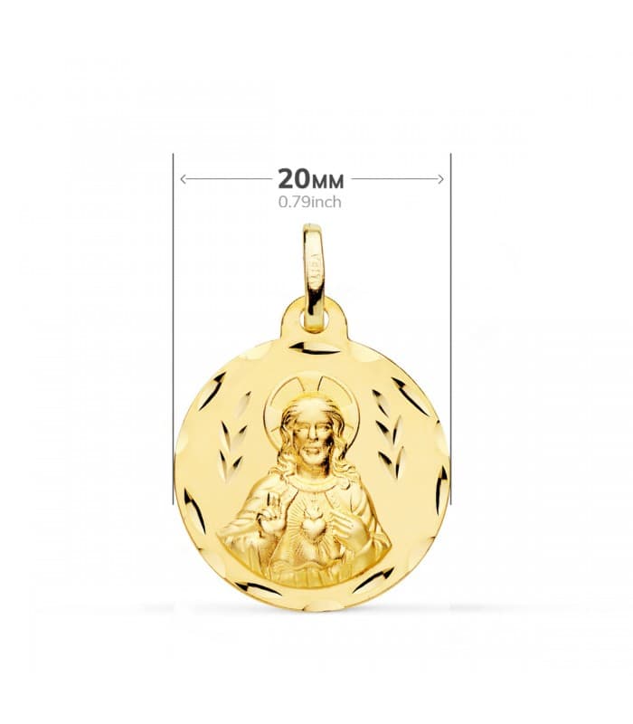 Scapolare 20 mm Oro 18kt della Madonna del Carmine e Cuore di Gesù con dettagli incisi