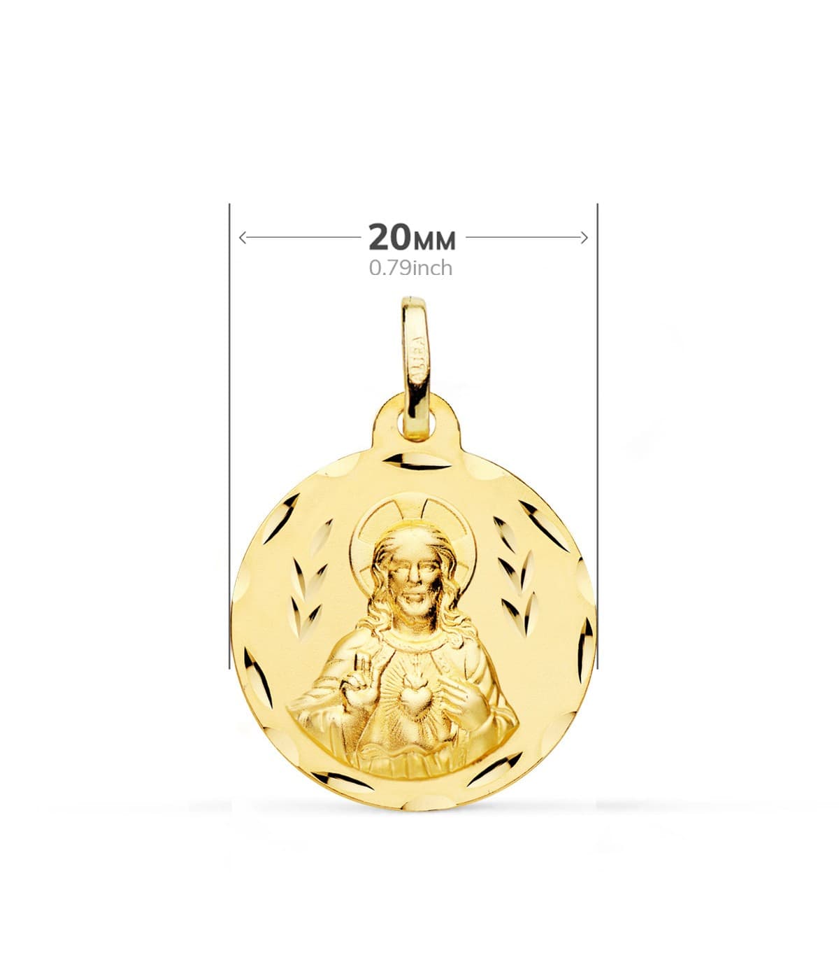 Scapolare 20 mm Oro 18kt della Madonna del Carmine e Cuore di Gesù con dettagli incisi
