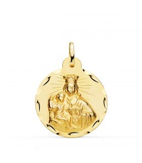 V. Carmen y C. Jesús Oro 18K Escapulario Tallado 24mm - medalla religiosa católica - joyería online
