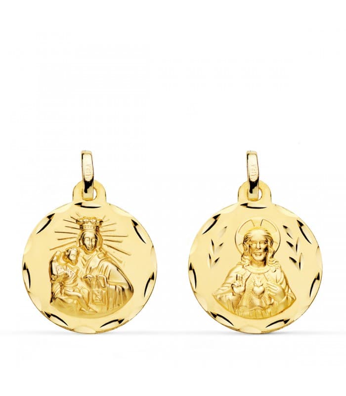 V. Carmen y C. Jesús Oro 18K Escapulario Tallado 18mm - medalla religiosa católica - joyería online